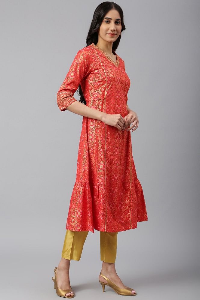 Woven Design Lace Detailing Kurta With Trouser & Dupatta– Inddus.in